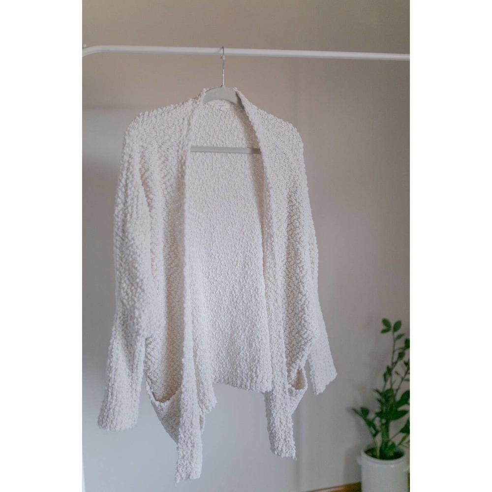 Debut Popcorn Cardigan Cream Open Front Cozy Boho Sweater SZ S/M